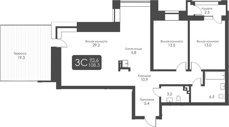 Планировка 3е-к.кв 86.56 м² в ЖК «Сити Тауэрс»