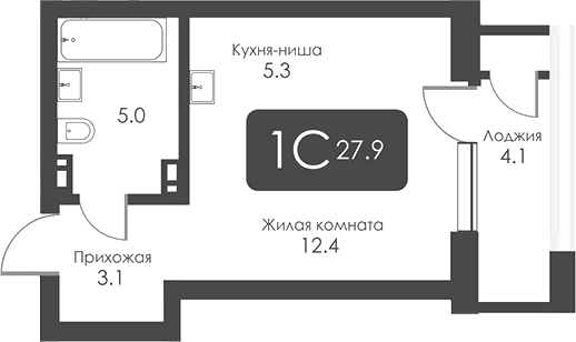 Планировка студия 25.85 м² в ЖК «Сити Тауэрс»