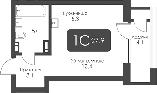 Планировка студия 25.85 м² в ЖК «Сити Тауэрс»