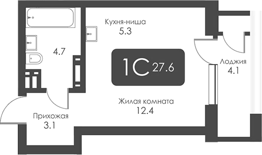 Планировка студия 25.55 м² в ЖК «Сити Тауэрс»