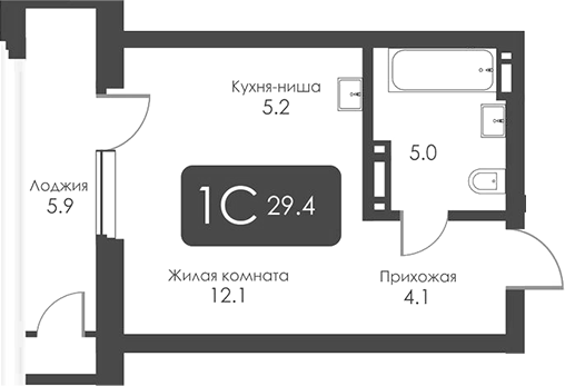 Планировка студия 26.45 м² в ЖК «Сити Тауэрс»