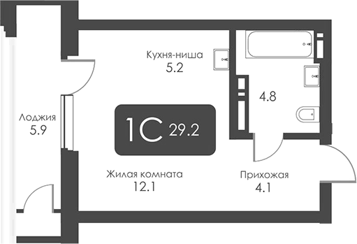 Планировка студии 26.25 м² в ЖК «Сити Тауэрс»