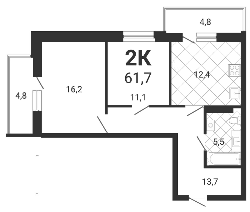 Планировка 2-к.кв 58.82 м² в ЖК «Тетрис»