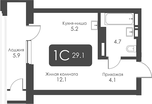 Планировка студии 26.15 м² в ЖК «Сити Тауэрс»