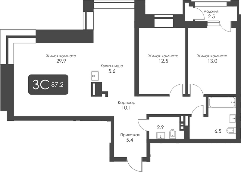Планировка 3е-к.кв 85.95 м² в ЖК «Сити Тауэрс»