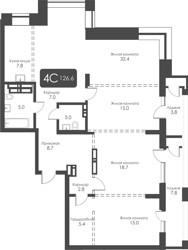 Планировка 4е-к.кв 120.80 м² в ЖК «Сити Тауэрс»