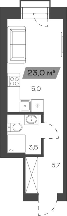 Планировка своб. план. 22.97 м² в ЖК «Freedom Village»