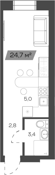 Планировка своб. план. 24.72 м² в ЖК «Freedom Village»