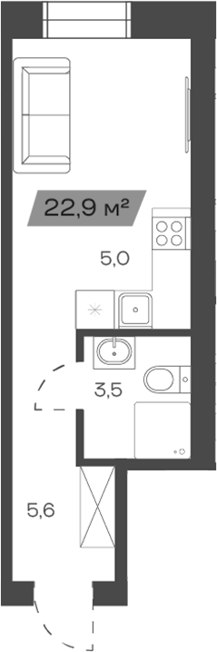 Планировка своб. план. 22.81 м² в ЖК «Freedom Village»