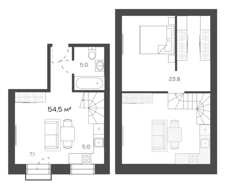 Планировка своб. план. 54.47 м² в ЖК «Freedom Village»