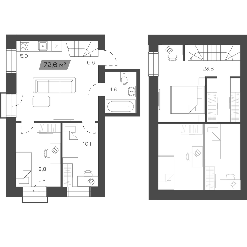Планировка своб. план. 72.57 м² в ЖК «Freedom Village»