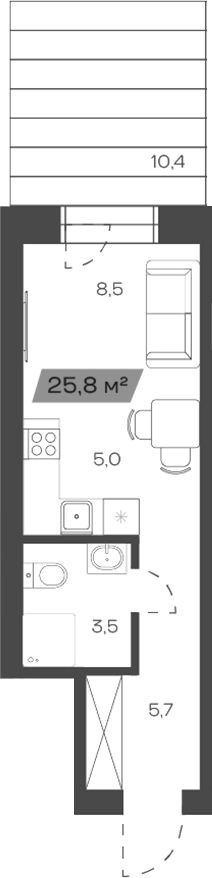 Планировка своб. план. 25.79 м² в ЖК «Freedom Village»