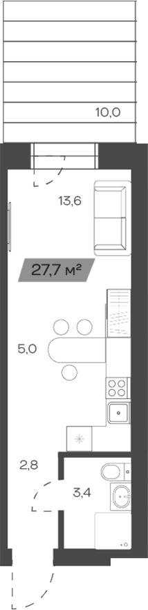 Планировка своб. план. 27.72 м² в ЖК «Freedom Village»