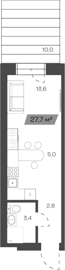 Планировка своб. план. 27.72 м² в ЖК «Freedom Village»