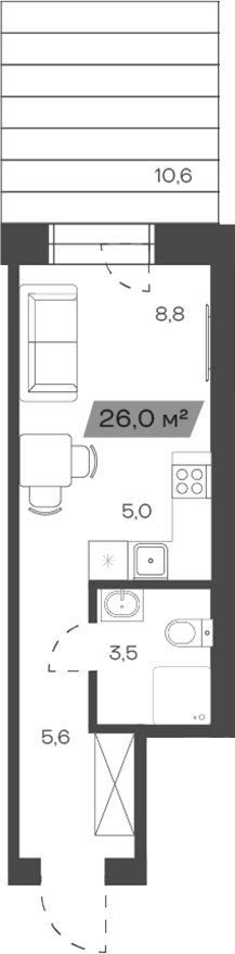 Планировка своб. план. 26.00 м² в ЖК «Freedom Village»