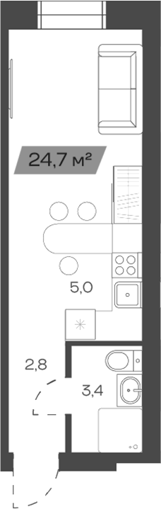Планировка своб. план. 24.72 м² в ЖК «Freedom Village»