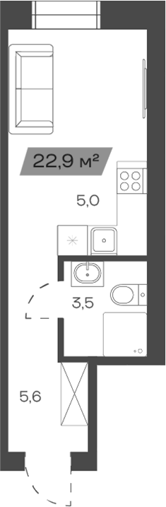 Планировка своб. план. 22.81 м² в ЖК «Freedom Village»