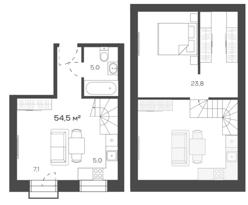 Планировка своб. план. 54.47 м² в ЖК «Freedom Village»