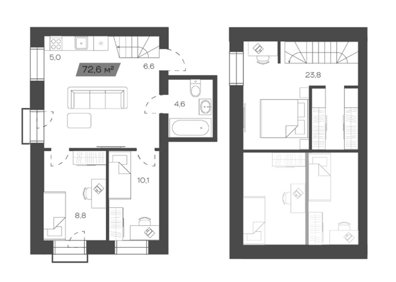 Планировка своб. план. 72.57 м² в ЖК «Freedom Village»