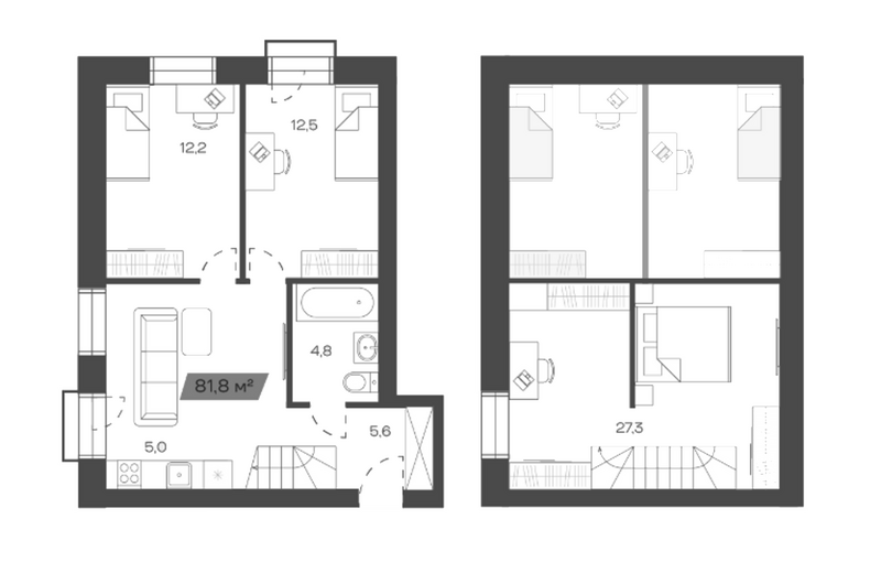 Планировка своб. план. 81.84 м² в ЖК «Freedom Village»