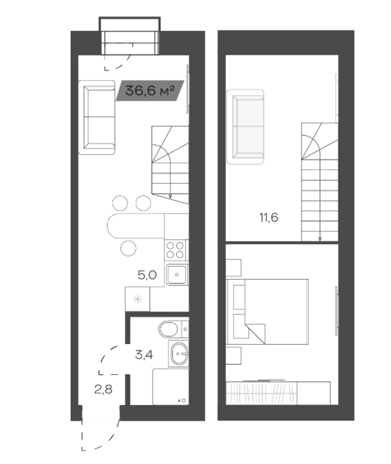 Планировка своб. план. 36.64 м² в ЖК «Freedom Village»
