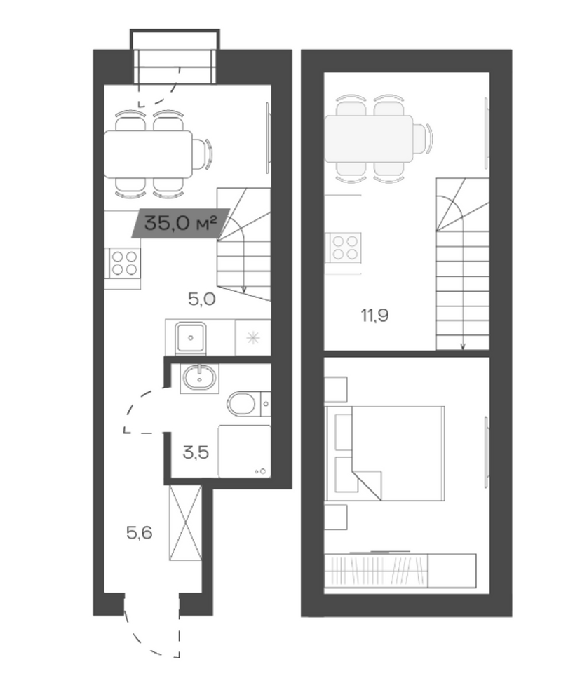 Планировка своб. план. 34.98 м² в ЖК «Freedom Village»