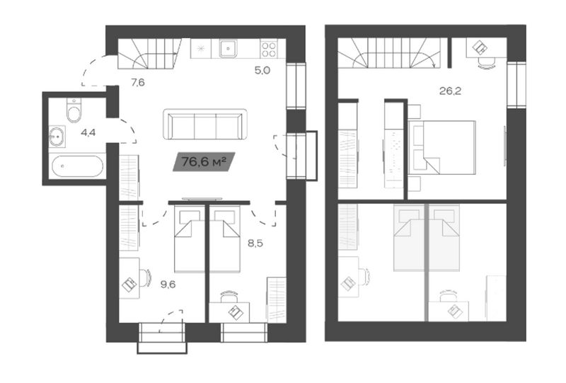 Планировка своб. план. 76.64 м² в ЖК «Freedom Village»