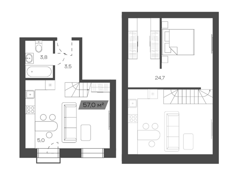 Планировка своб. план. 56.96 м² в ЖК «Freedom Village»