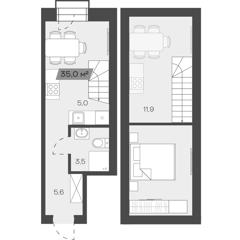 Планировка своб. план. 34.98 м² в ЖК «Freedom Village»