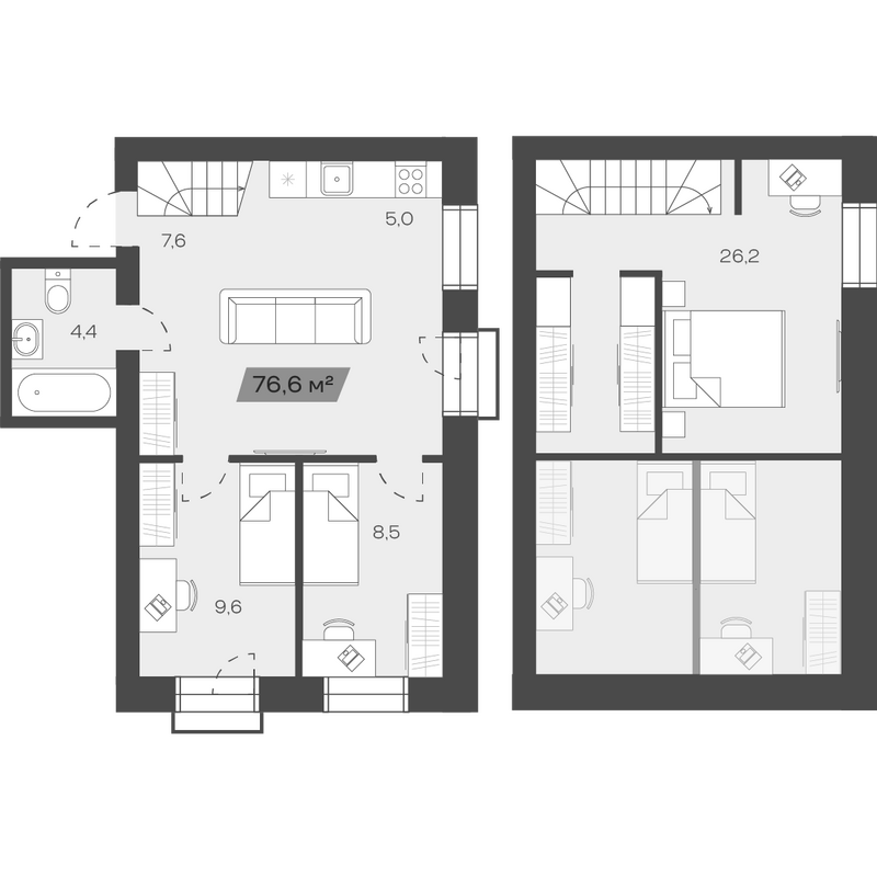 Планировка своб. план. 76.64 м² в ЖК «Freedom Village»