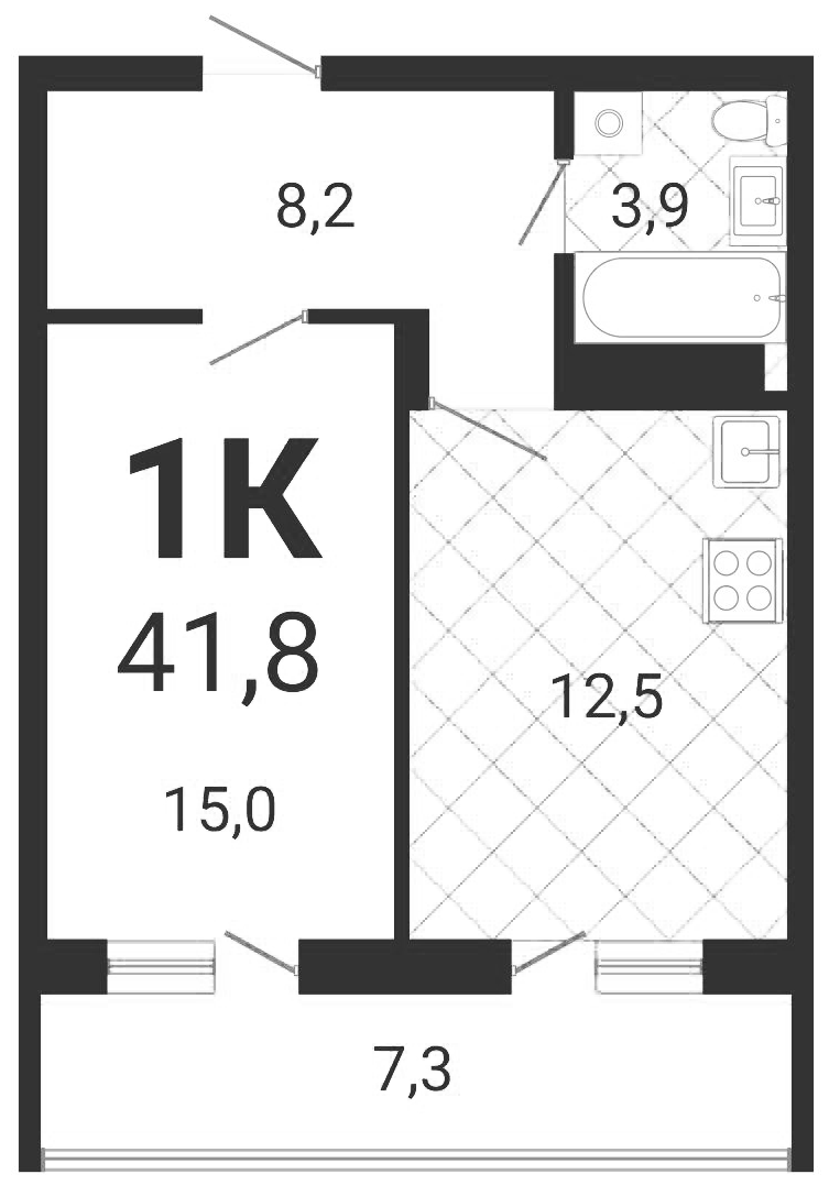 Планировка 1-к.кв 39.61 м² в ЖК «Тетрис»