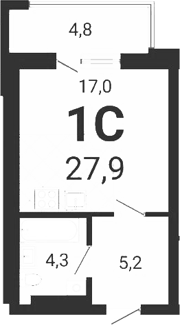 Планировка студии 26.46 м² в ЖК «Тетрис»
