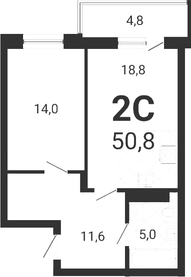 Планировка 2е-к.кв 49.36 м² в ЖК «Тетрис»
