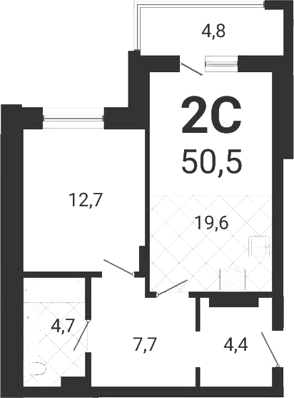 Планировка 2е-к.кв 49.06 м² в ЖК «Тетрис»