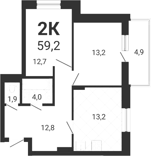 Планировка 2-к.кв 57.73 м² в ЖК «Тетрис»