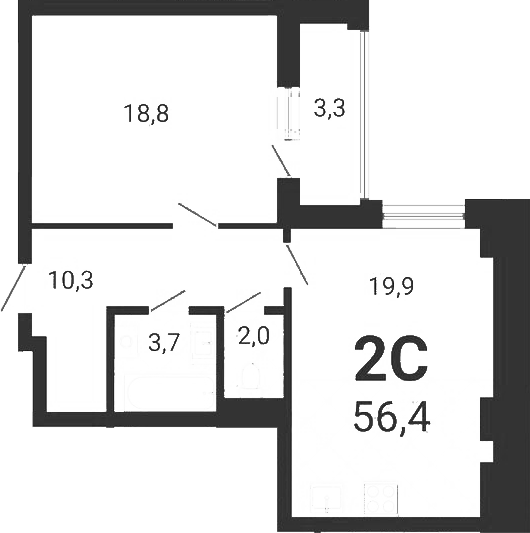 Планировка 2е-к.кв 54.75 м² в ЖК «Тетрис»