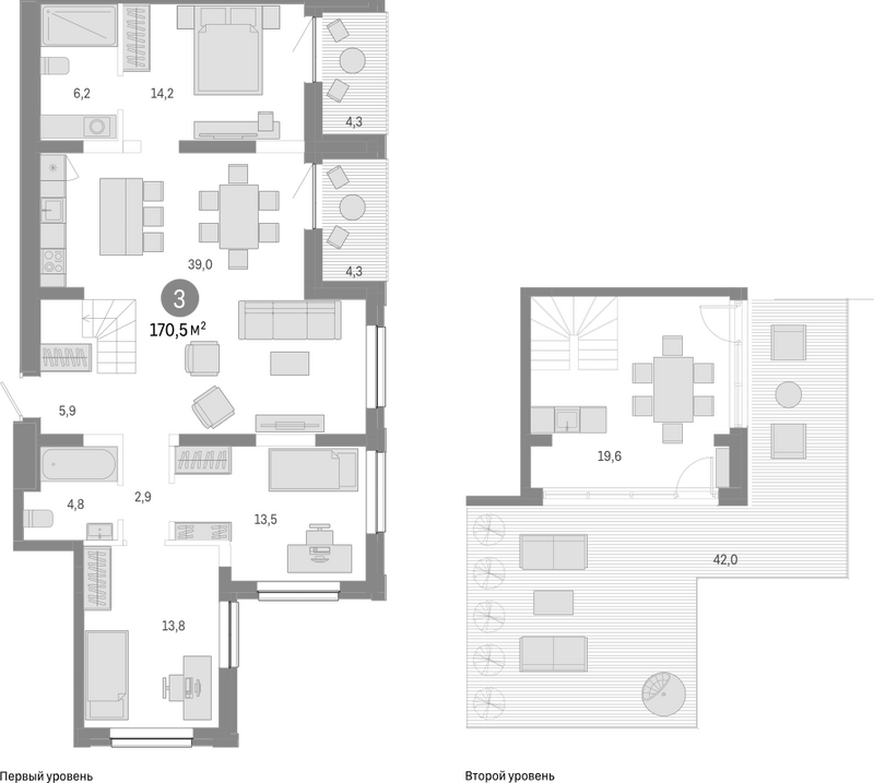 Планировка 4е-к.кв 119.90 м² в ЖК «Европейский берег»