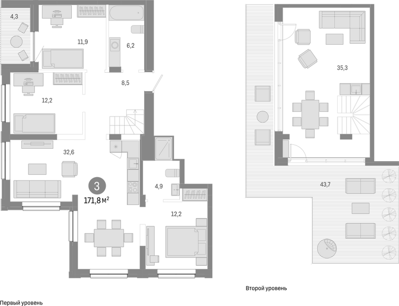Планировка 4е-к.кв 123.80 м² в ЖК «Европейский берег»