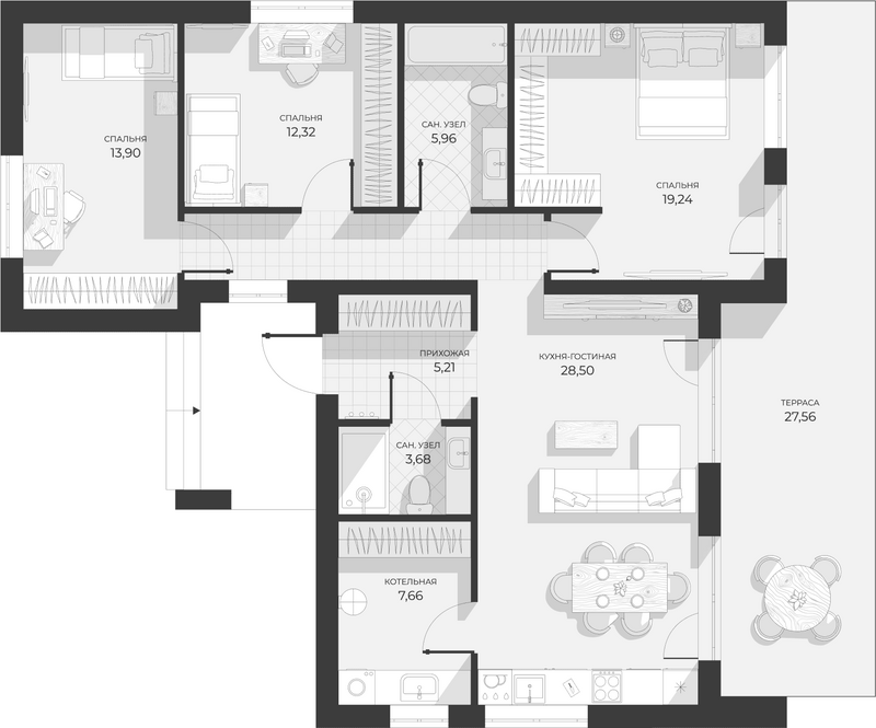 Планировка коттеджи 100.00 м² в ЖК «Коттеджный поселок Июль»