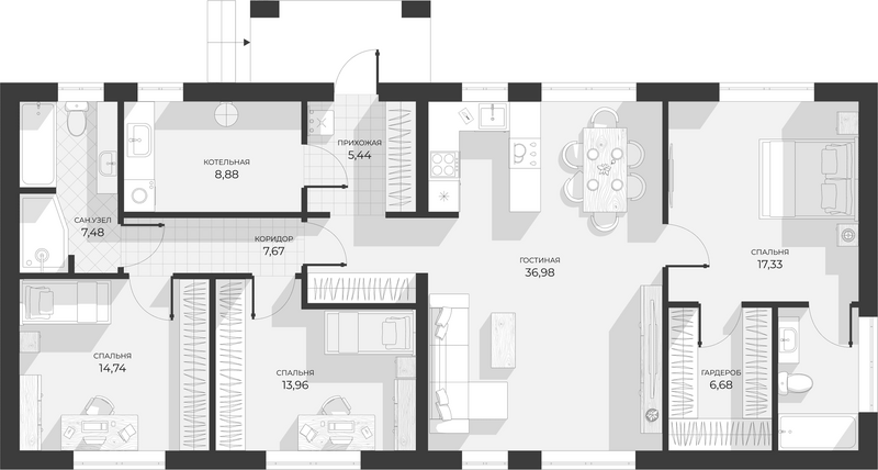 Планировка коттеджи 120.00 м² в ЖК «Коттеджный поселок Июль»
