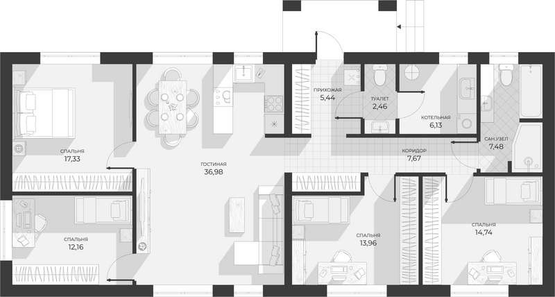 Планировка коттеджи 120.00 м² в ЖК «Коттеджный поселок Июль»