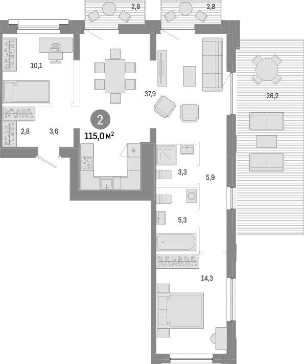 Планировка 3е-к.кв 83.20 м² в ЖК «Европейский берег»