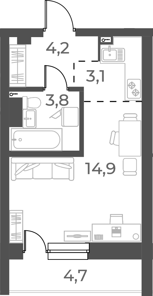 Планировка студии 26.00 м² в ЖК «Нормандия-Неман»