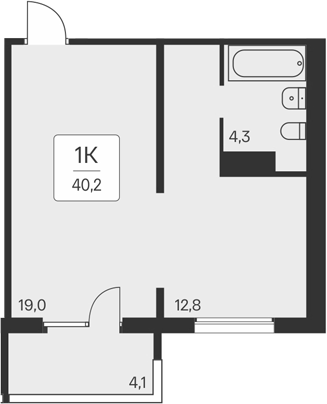 Планировка 1-к.кв 36.10 м² в ЖК «Квартал на Игарской»
