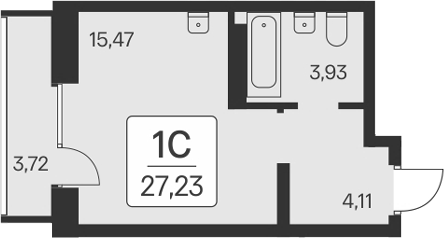 Планировка студии 23.51 м² в ЖК «Квартал на Игарской»