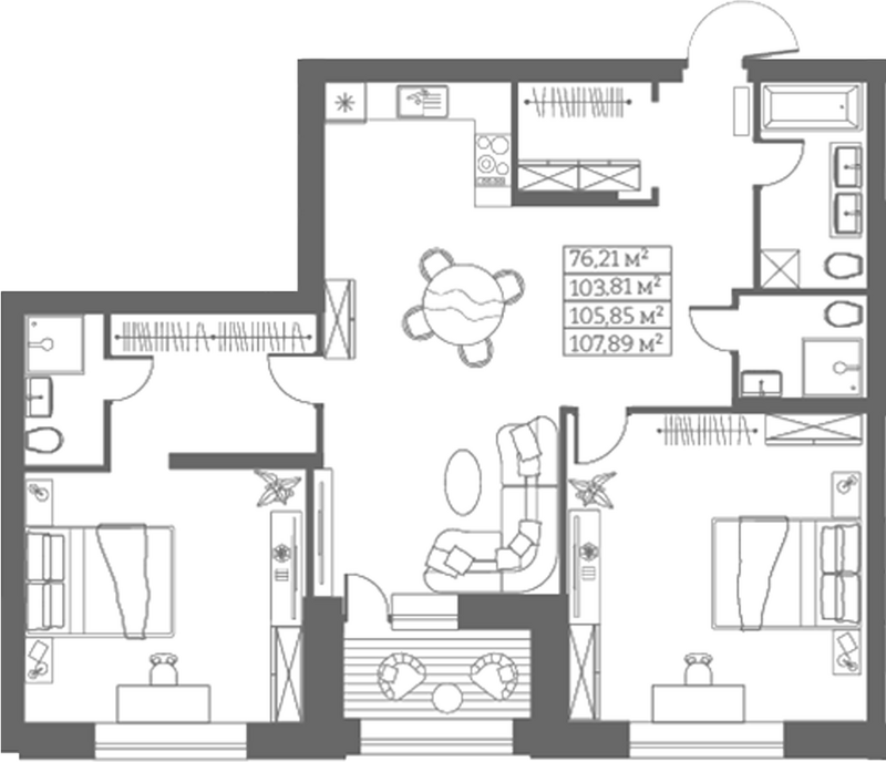 Планировка своб. план. 103.81 м² в ЖК «Собрание»
