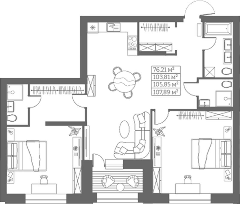 Планировка своб. план. 103.81 м² в ЖК «Собрание»