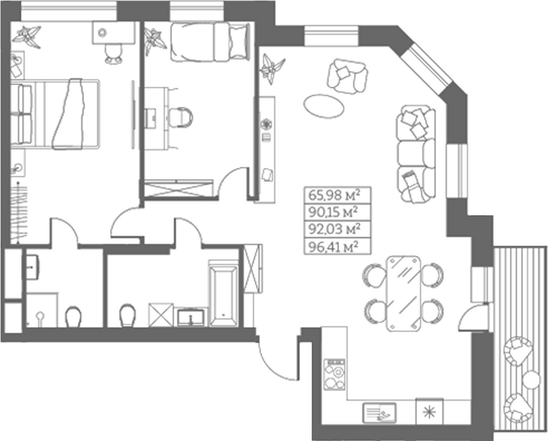 Планировка своб. план. 90.15 м² в ЖК «Собрание»