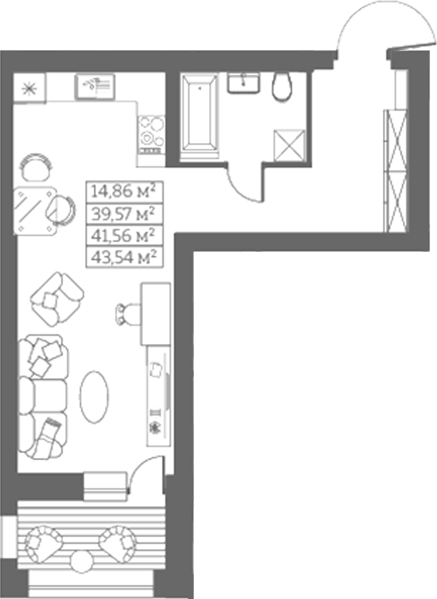 Планировка своб. план. 39.57 м² в ЖК «Собрание»