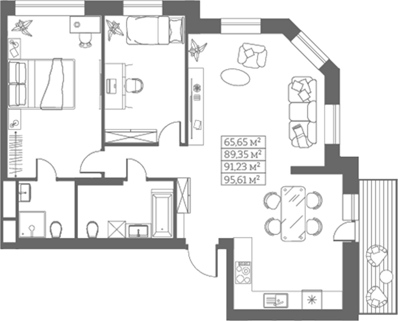 Планировка своб. план. 89.35 м² в ЖК «Собрание»